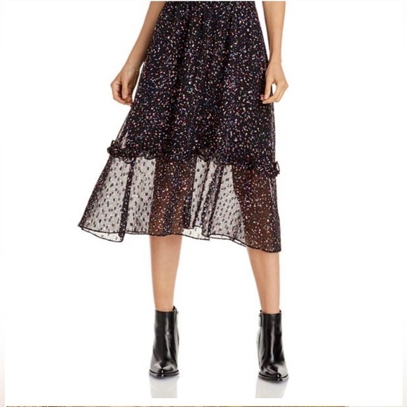 AQUA Flutter Sleeve Midi Sheer Fabric Dress Smocked Waist Confetti Print Size XS - Picture 12 of 13